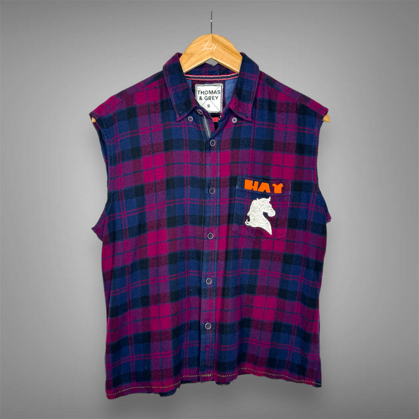 the "Boots and Plaid" cutoff crop flannel (S)