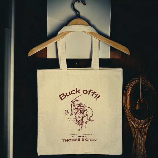 the “BUCK OFF” tote